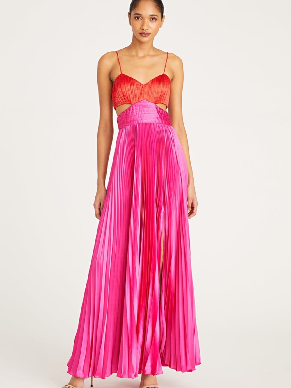 Amur Elodie Pleated Maxi Gown Red Rose Magenta Size 4 NWOT